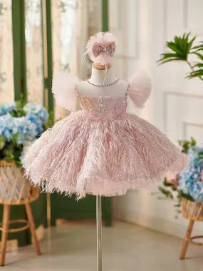 Custom Made Baby Girl Baby Doll Pageant Dress With Feather