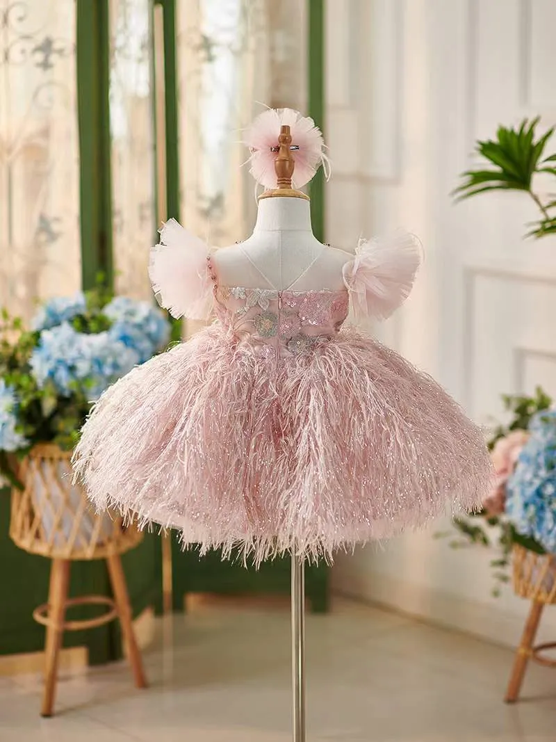 Custom Made Baby Girl Baby Doll Pageant Dress With Feather