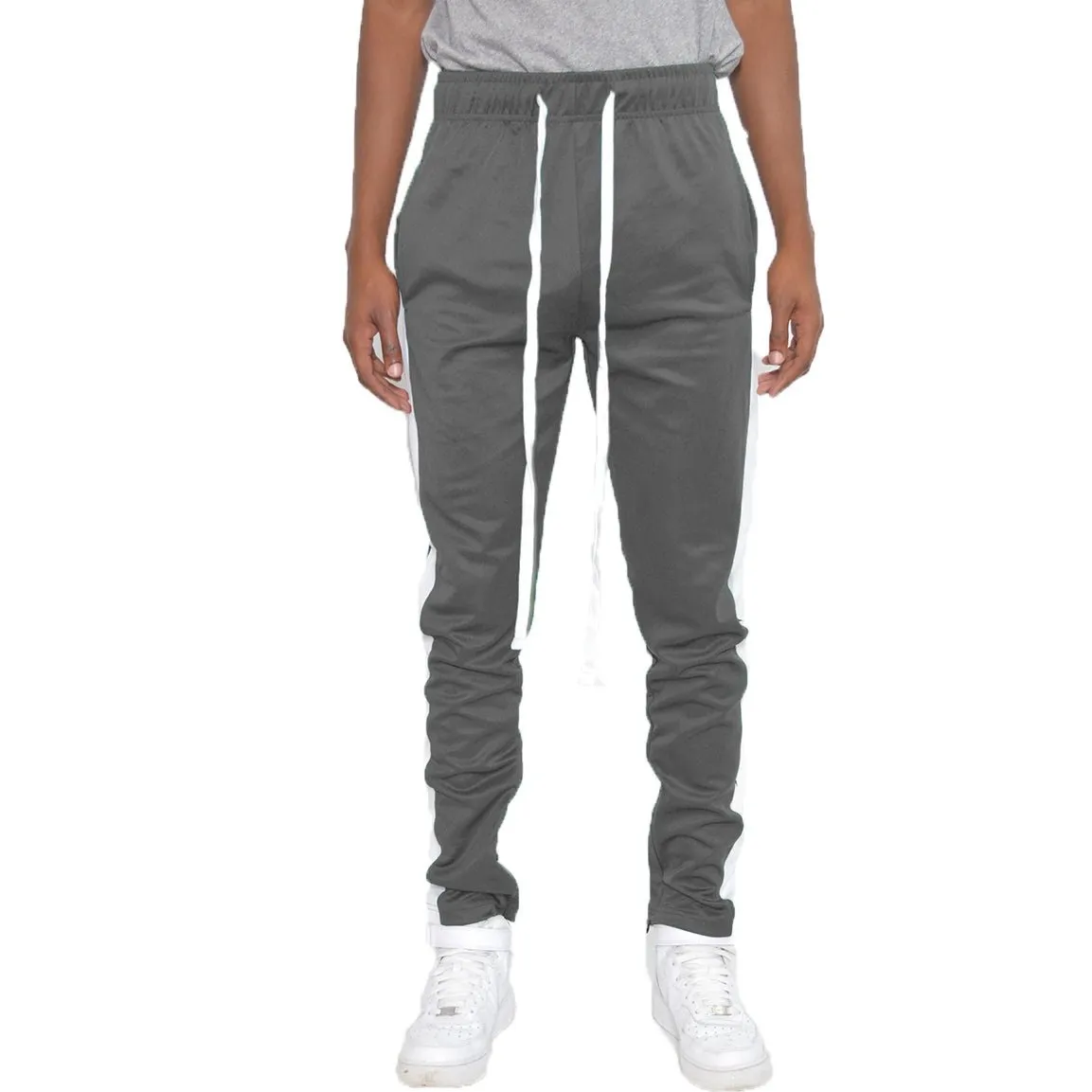 Dark Grey & White Slim Fit Track Pants