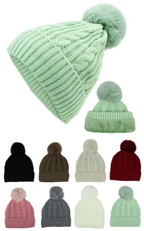 DBH3738 Winter PomPom Lining Knit Beanie Hat 12pcs PK