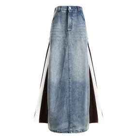 Denim Hit Color Skirts For Women High Waist Patchwork Button A Line Loose Summer Skirt Female Fashion Clothing