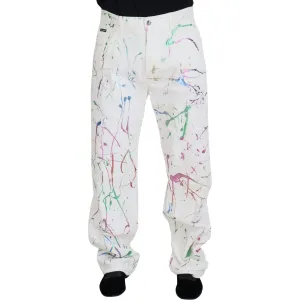 Dolce & Gabbana Chic White Splash Print Denim Pants