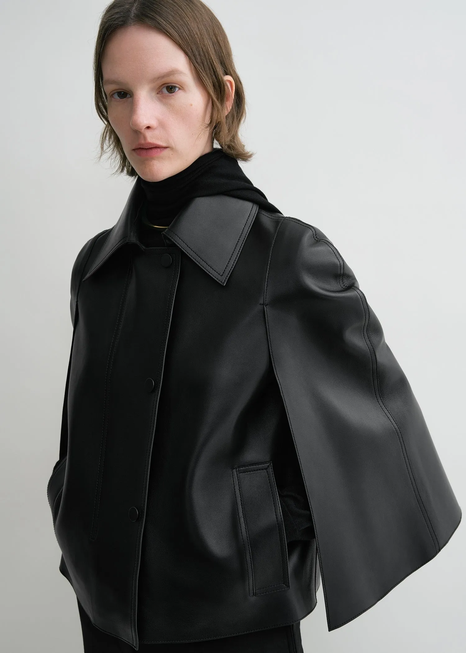 Double leather cape black