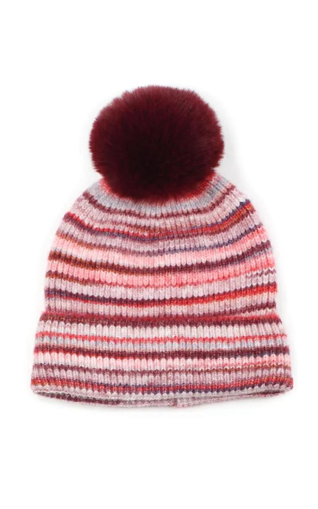 EHT10687 MULTI COLOR KNIT BEANIE W/POMPOM