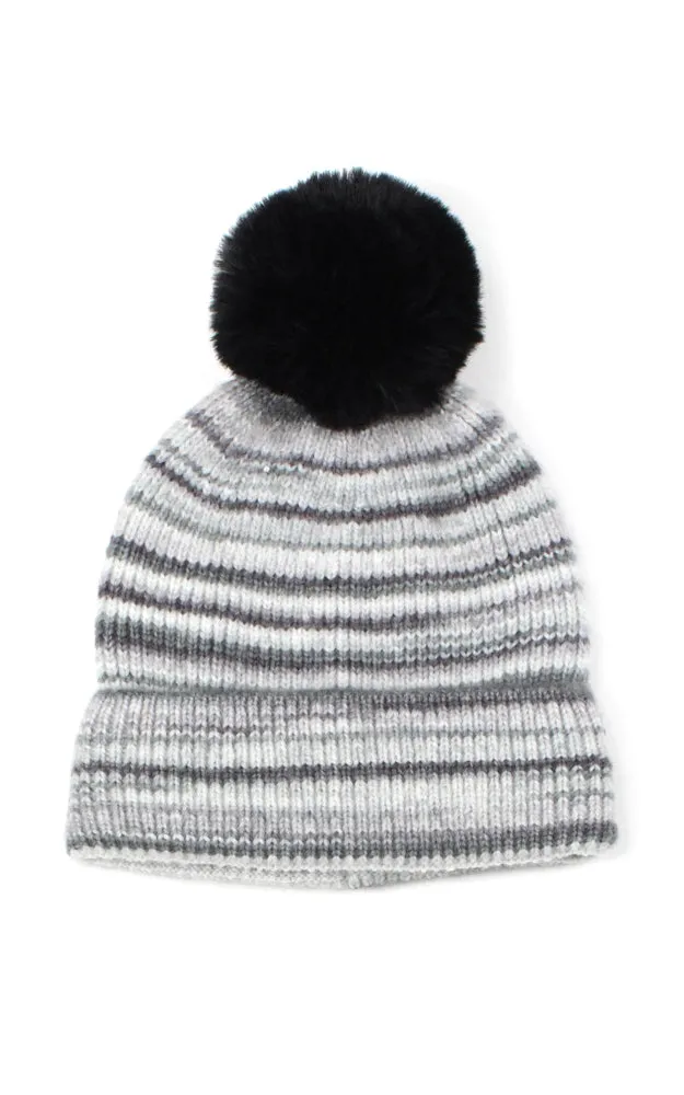 EHT10687 MULTI COLOR KNIT BEANIE W/POMPOM