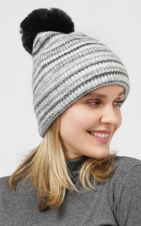 EHT10687 MULTI COLOR KNIT BEANIE W/POMPOM