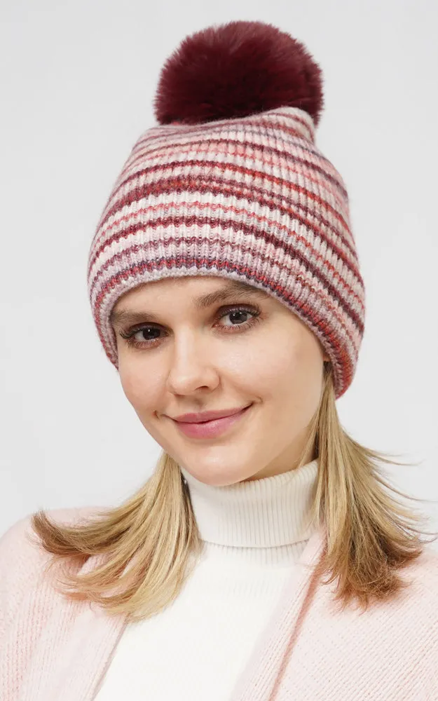 EHT10687 MULTI COLOR KNIT BEANIE W/POMPOM