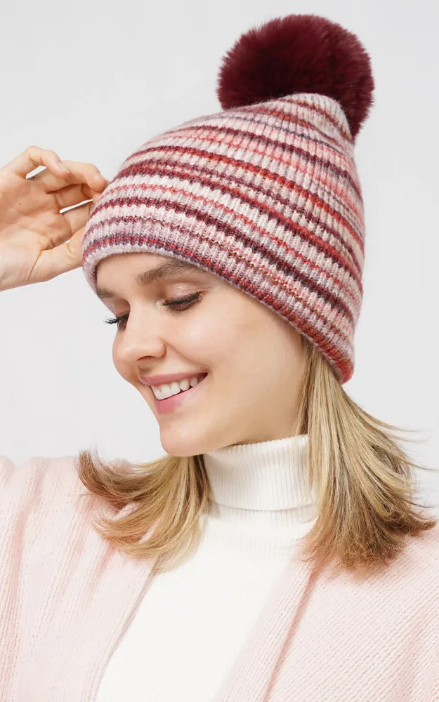 EHT10687 MULTI COLOR KNIT BEANIE W/POMPOM