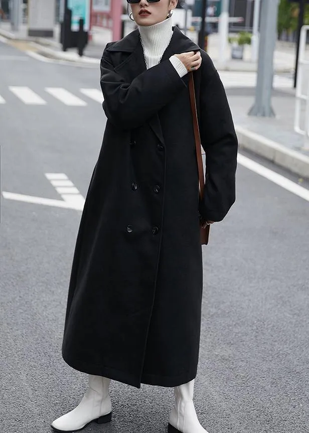 Elegant oversized Coats outwear black Notched double breast woolen overcoat