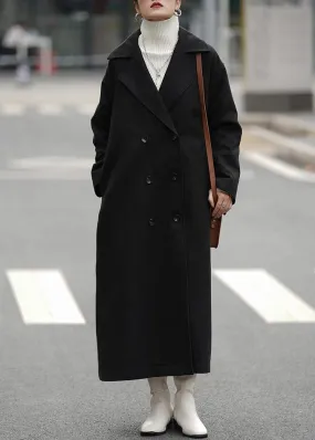 Elegant oversized Coats outwear black Notched double breast woolen overcoat