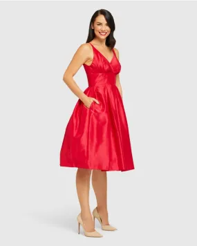 Elizabeth Red Shantung Vintage Dress by Retrospec'd