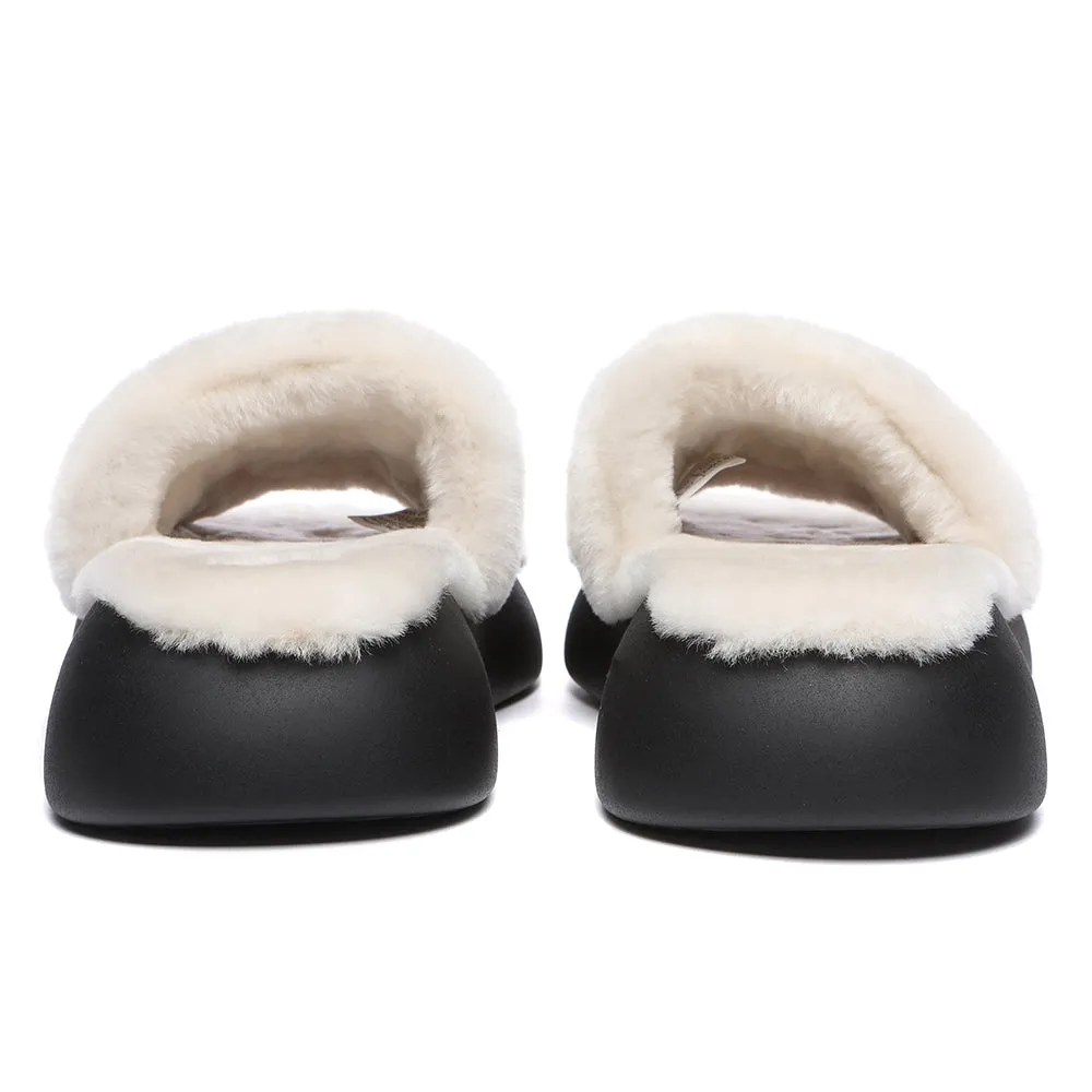 EVERAU High Platform Sheepskin Wool Slides Women Flossy Slipper #EA2019