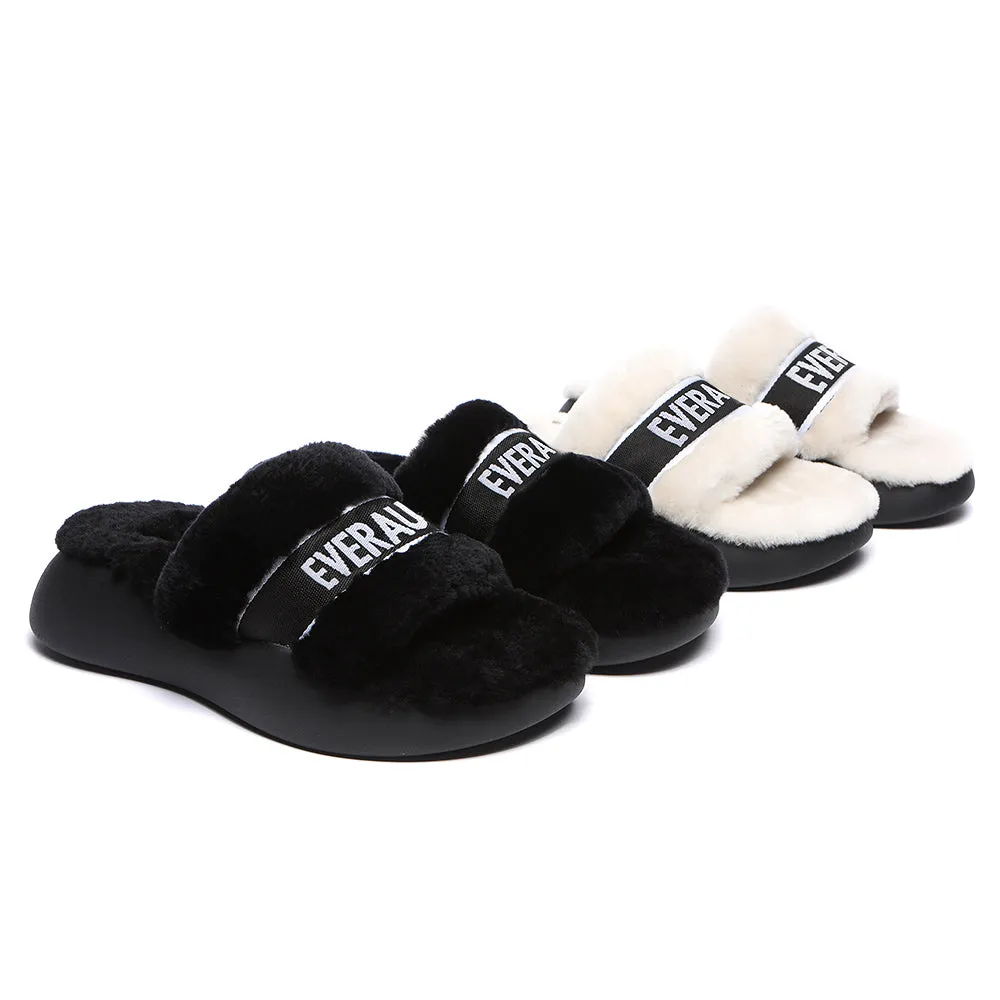 EVERAU High Platform Sheepskin Wool Slides Women Flossy Slipper #EA2019