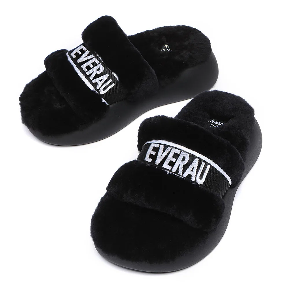 EVERAU High Platform Sheepskin Wool Slides Women Flossy Slipper #EA2019