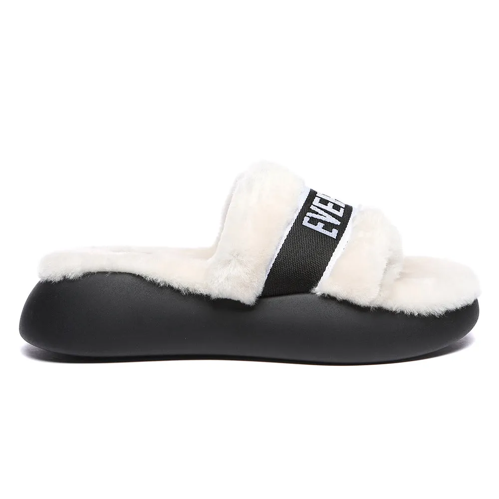 EVERAU High Platform Sheepskin Wool Slides Women Flossy Slipper #EA2019