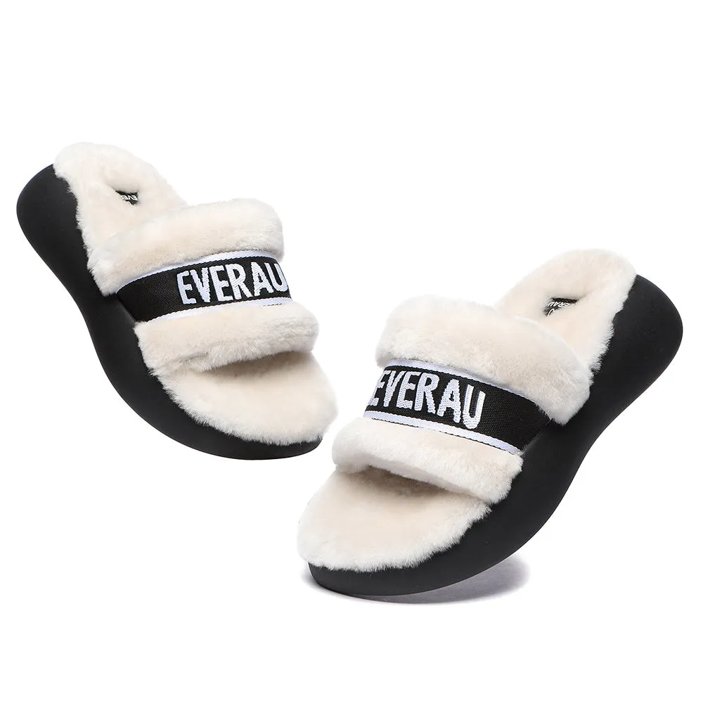 EVERAU High Platform Sheepskin Wool Slides Women Flossy Slipper #EA2019