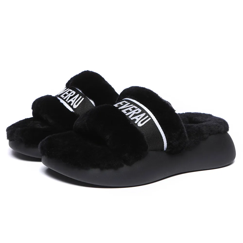 EVERAU High Platform Sheepskin Wool Slides Women Flossy Slipper #EA2019