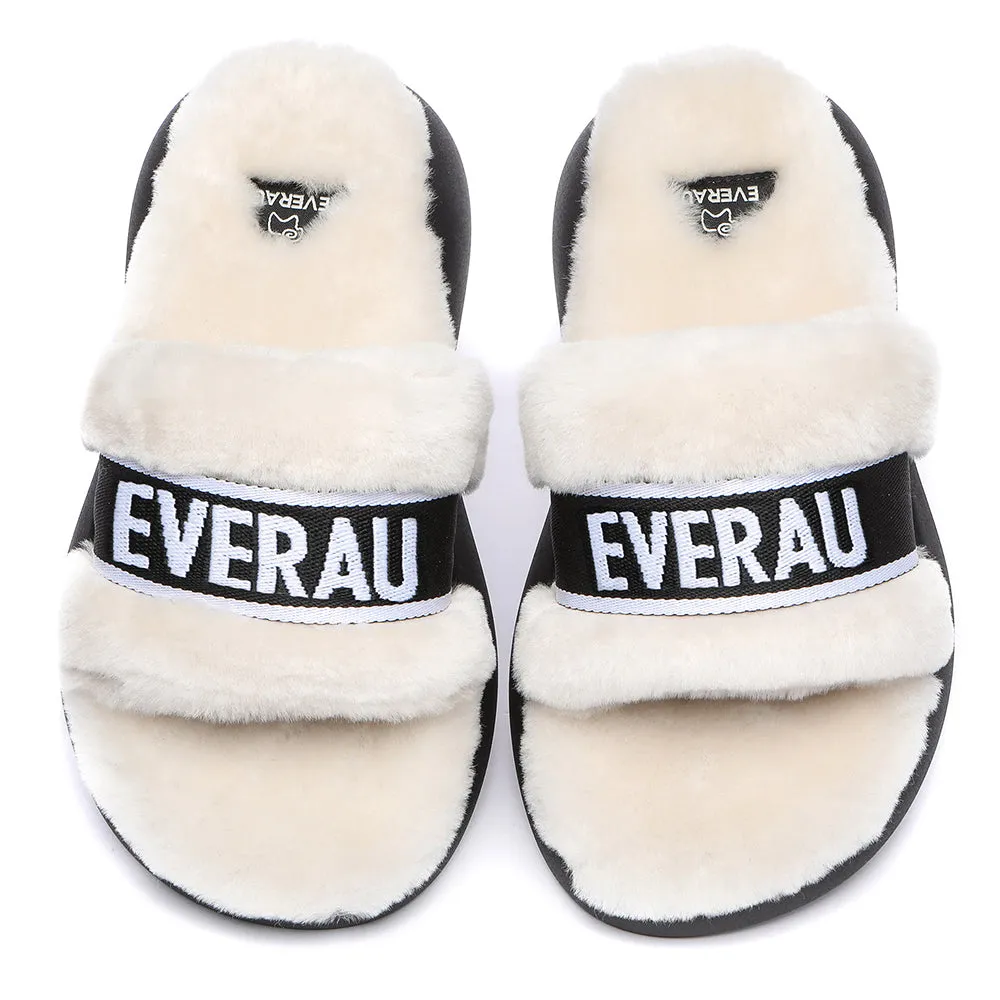 EVERAU High Platform Sheepskin Wool Slides Women Flossy Slipper #EA2019