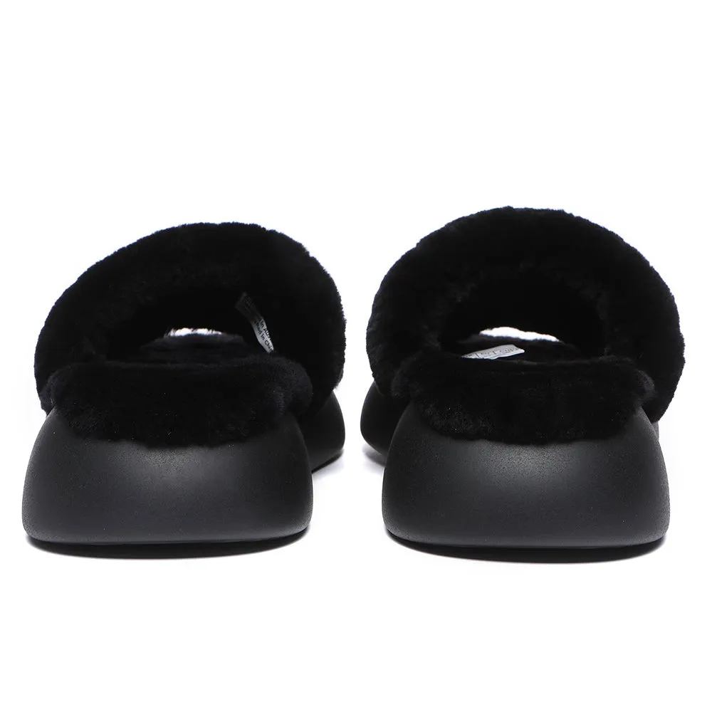 EVERAU High Platform Sheepskin Wool Slides Women Flossy Slipper #EA2019