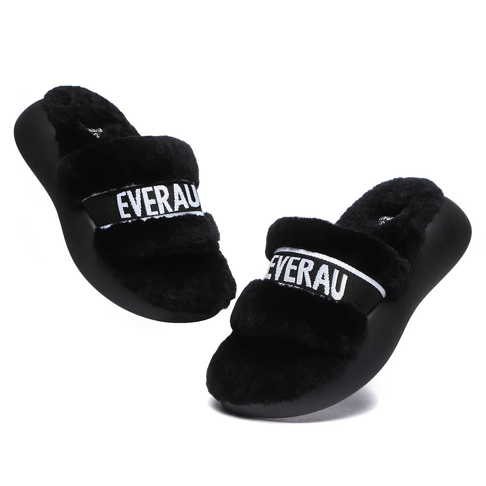 EVERAU High Platform Sheepskin Wool Slides Women Flossy Slipper #EA2019