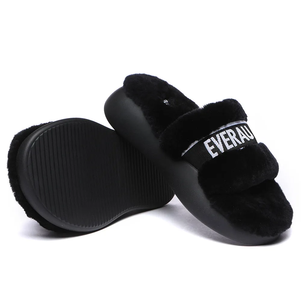 EVERAU High Platform Sheepskin Wool Slides Women Flossy Slipper #EA2019