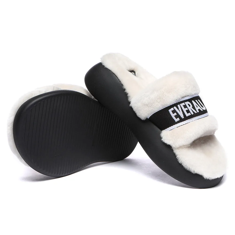 EVERAU High Platform Sheepskin Wool Slides Women Flossy Slipper #EA2019