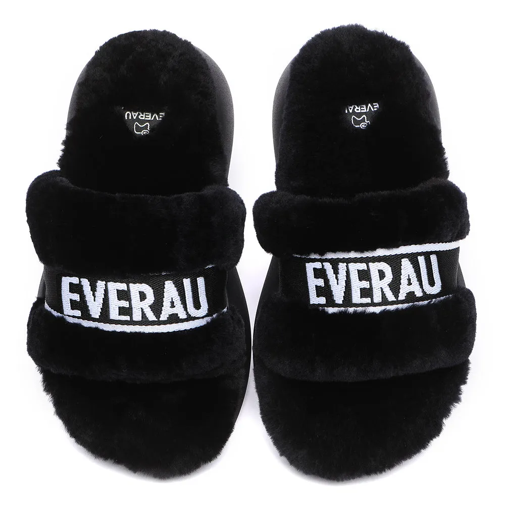 EVERAU High Platform Sheepskin Wool Slides Women Flossy Slipper #EA2019