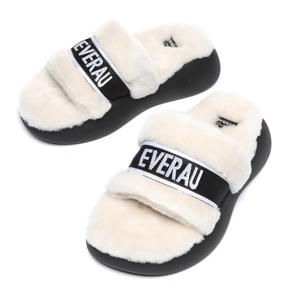 EVERAU High Platform Sheepskin Wool Slides Women Flossy Slipper #EA2019