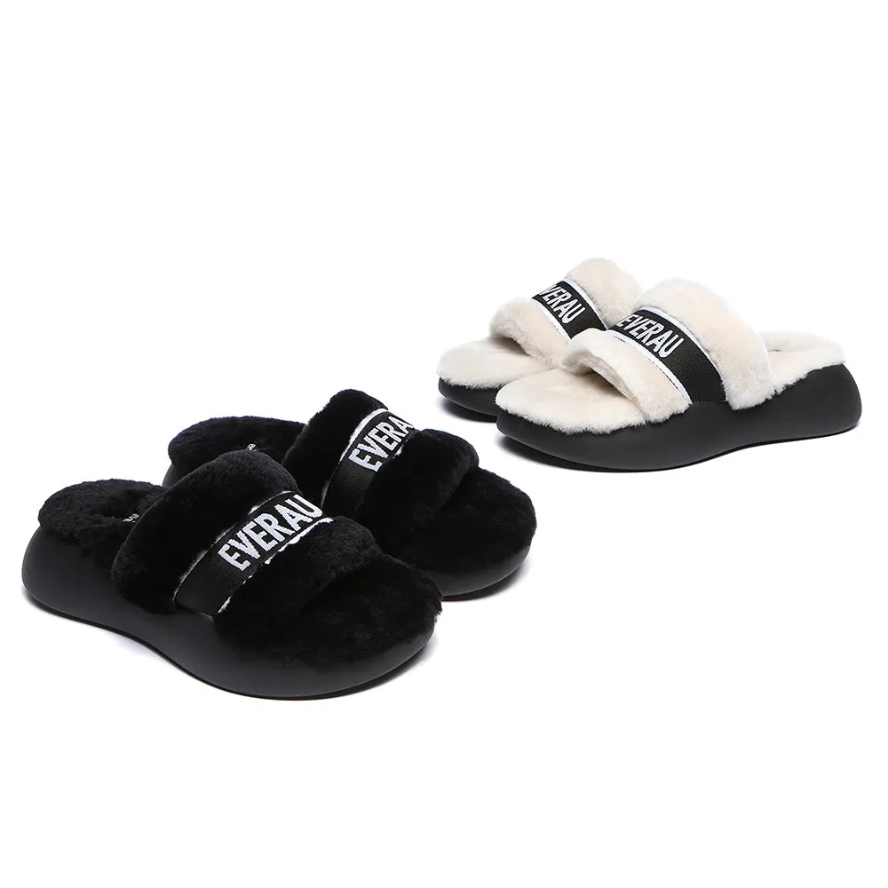 EVERAU High Platform Sheepskin Wool Slides Women Flossy Slipper #EA2019