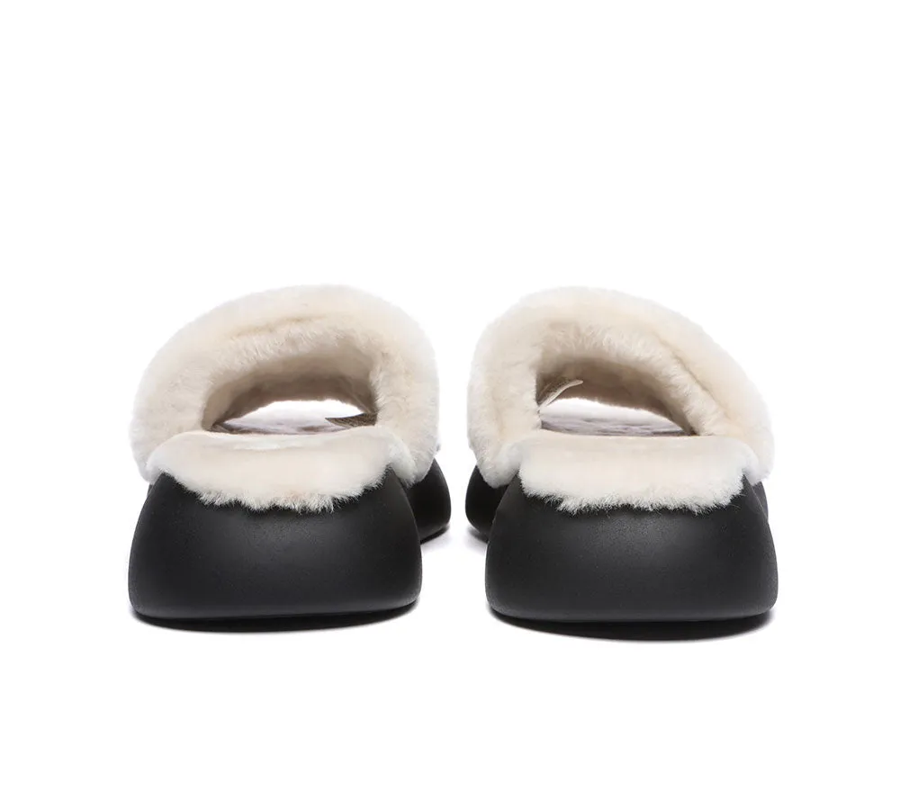 EVERAU® UGG Women Sheepskin Wool Wedge Fluffy Slides Flossy