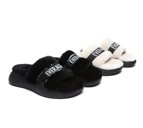 EVERAU® UGG Women Sheepskin Wool Wedge Fluffy Slides Flossy