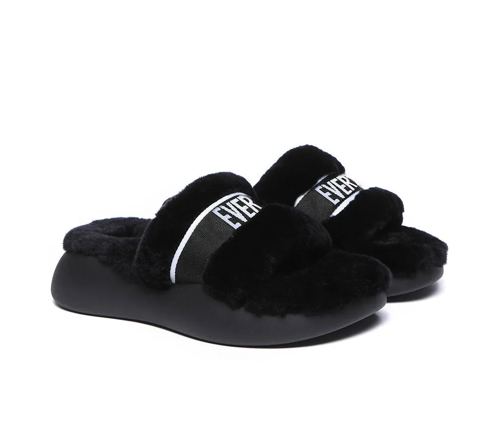 EVERAU® UGG Women Sheepskin Wool Wedge Fluffy Slides Flossy