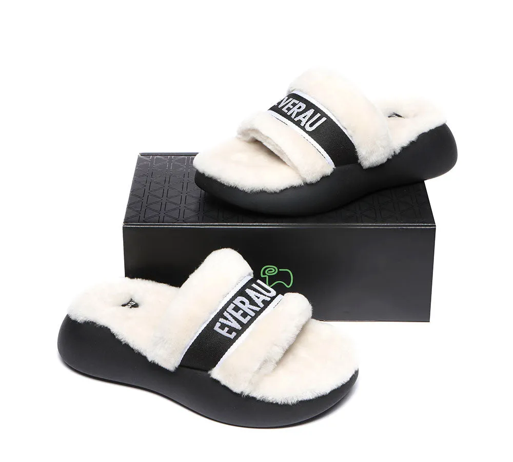 EVERAU® UGG Women Sheepskin Wool Wedge Fluffy Slides Flossy