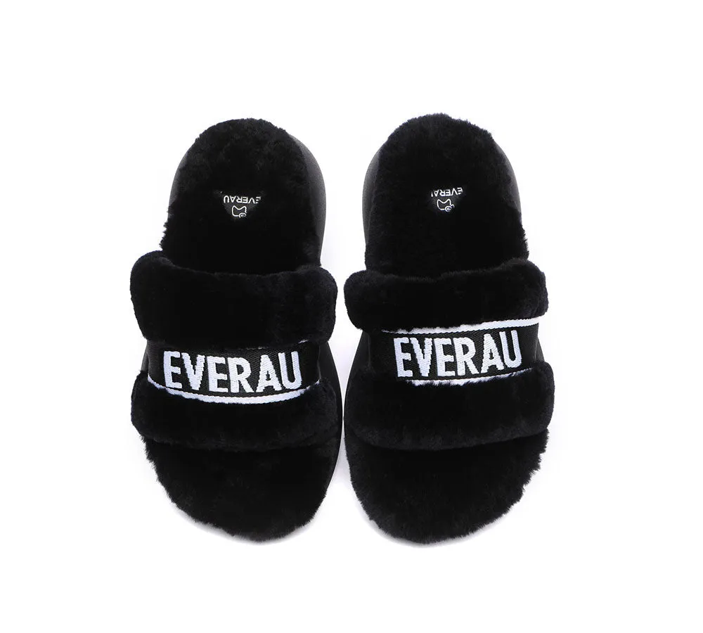 EVERAU® UGG Women Sheepskin Wool Wedge Fluffy Slides Flossy