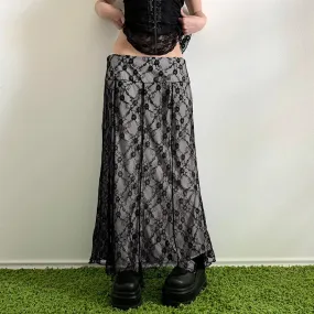 Fairycore Vintage Y2K Lace Skirt Long Straight Loose Grunge 90s Aesthetic Party Maxi Skirt Boho Vacation Double Layer