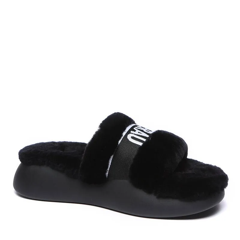 Feathery High Platform Wool Slides