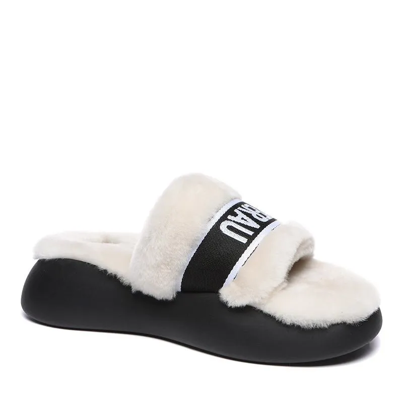 Feathery High Platform Wool Slides