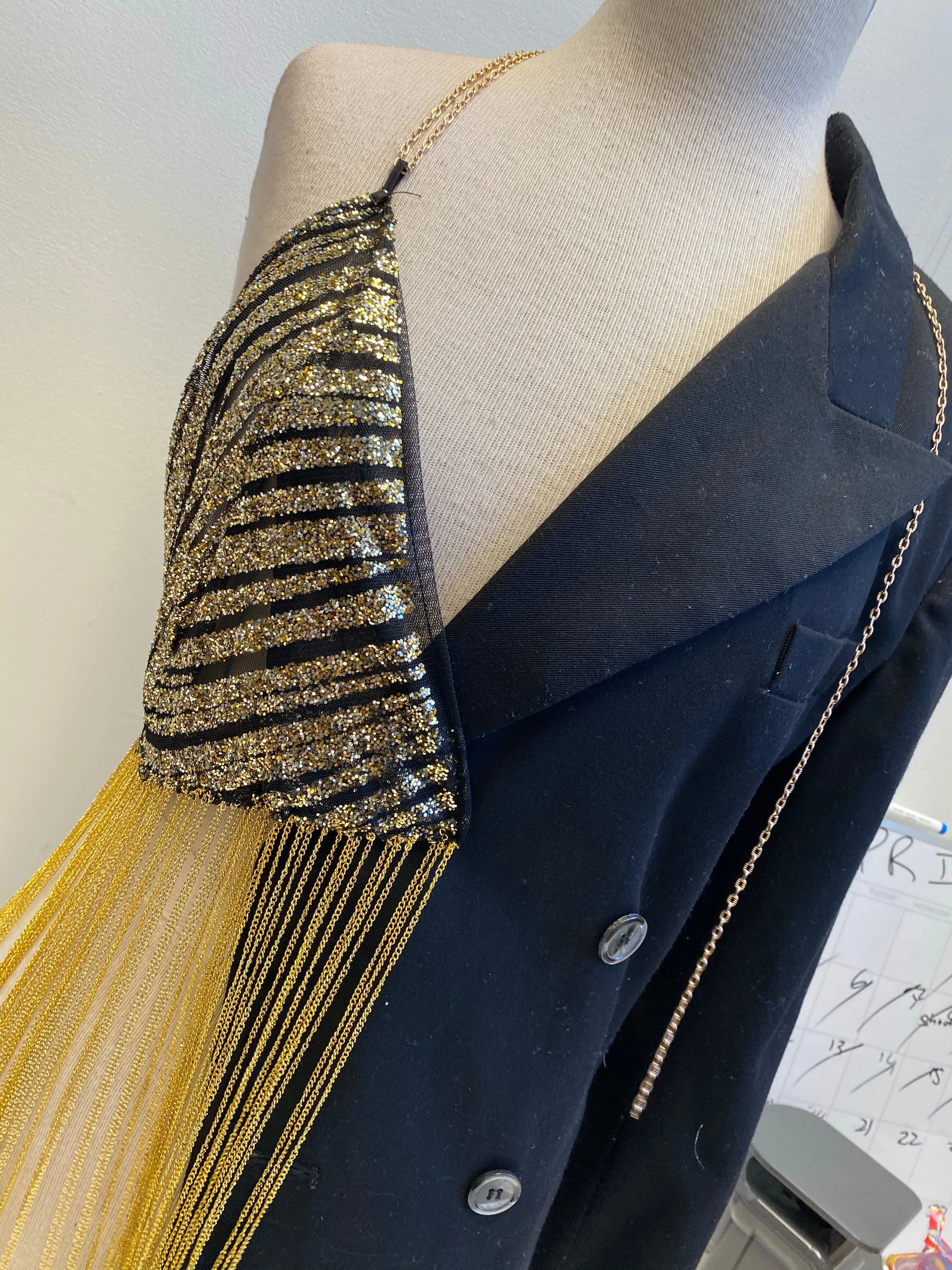 “Fiesta” chain fringe asymmetrical blazer