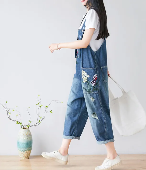 Floral Loose Denim Casual Spring Denim Overall Women Jumpsuits 20