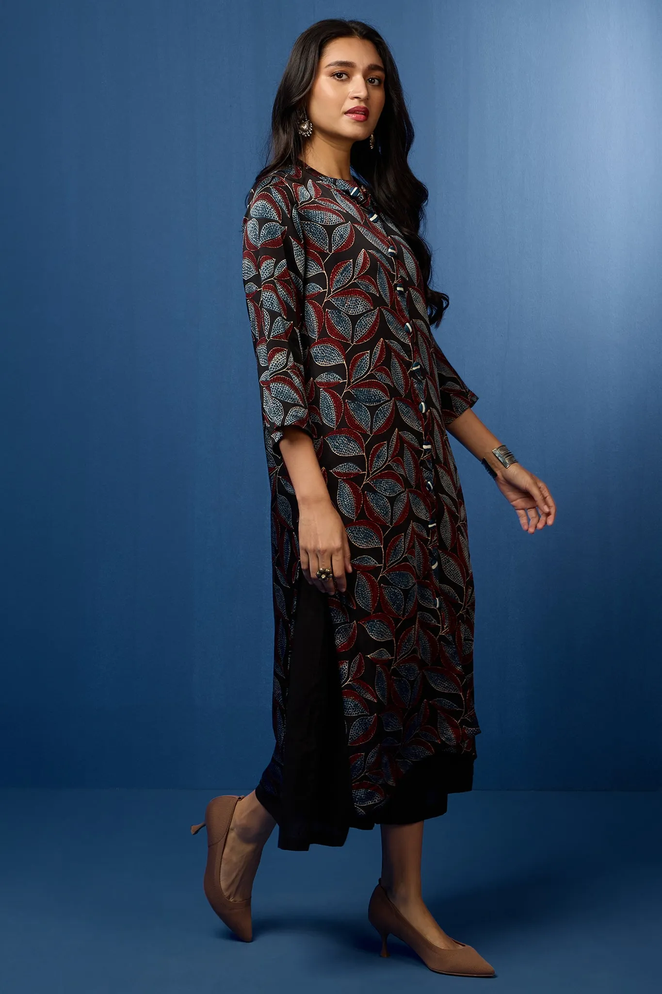 formal button down kurta - raven feather & auburn leaves