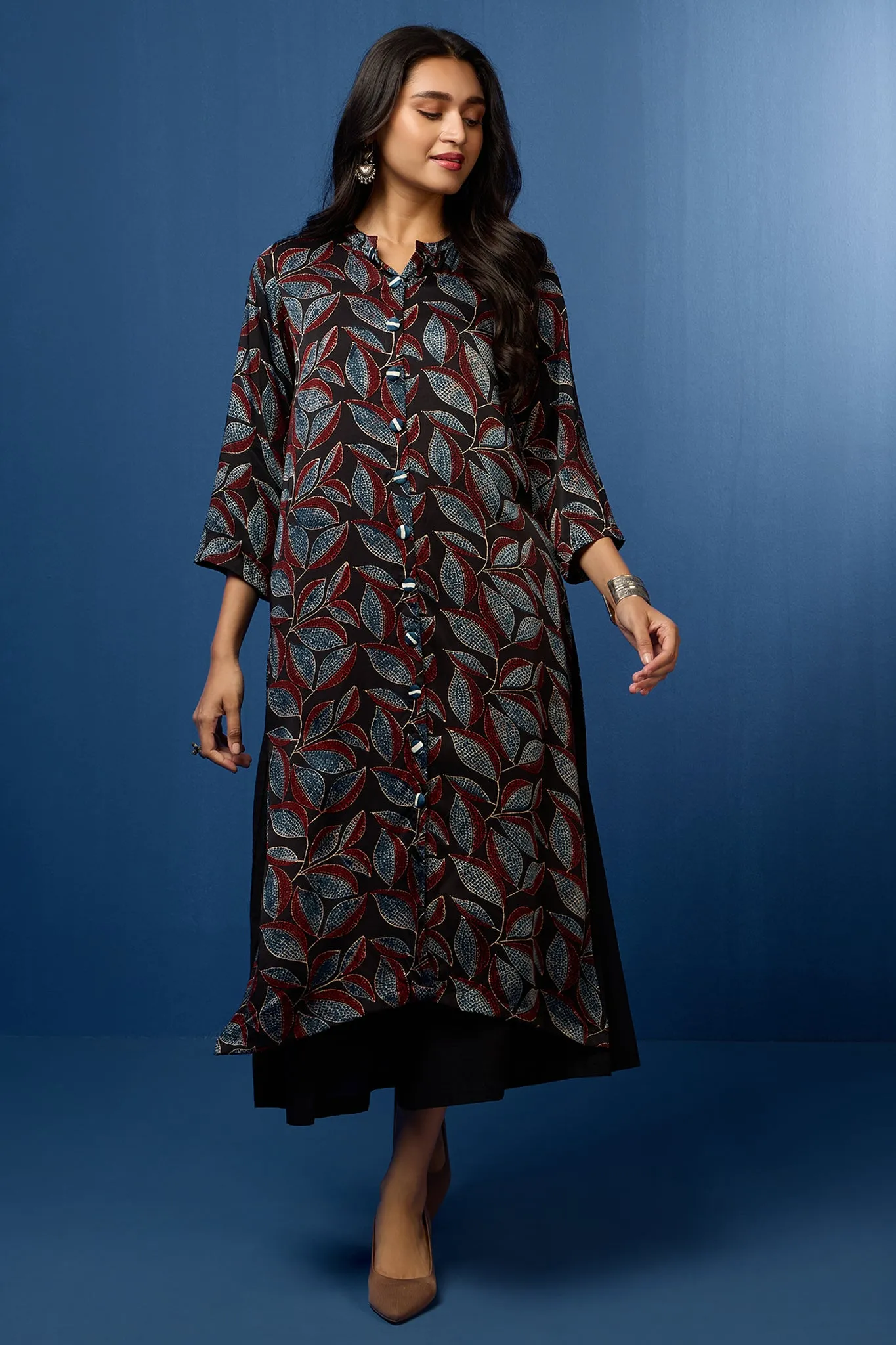 formal button down kurta - raven feather & auburn leaves