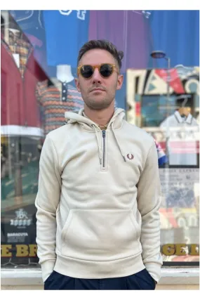 Fred Perry - M8643 Oatmeal - Quarter Zip - Hooded Sweatshirt