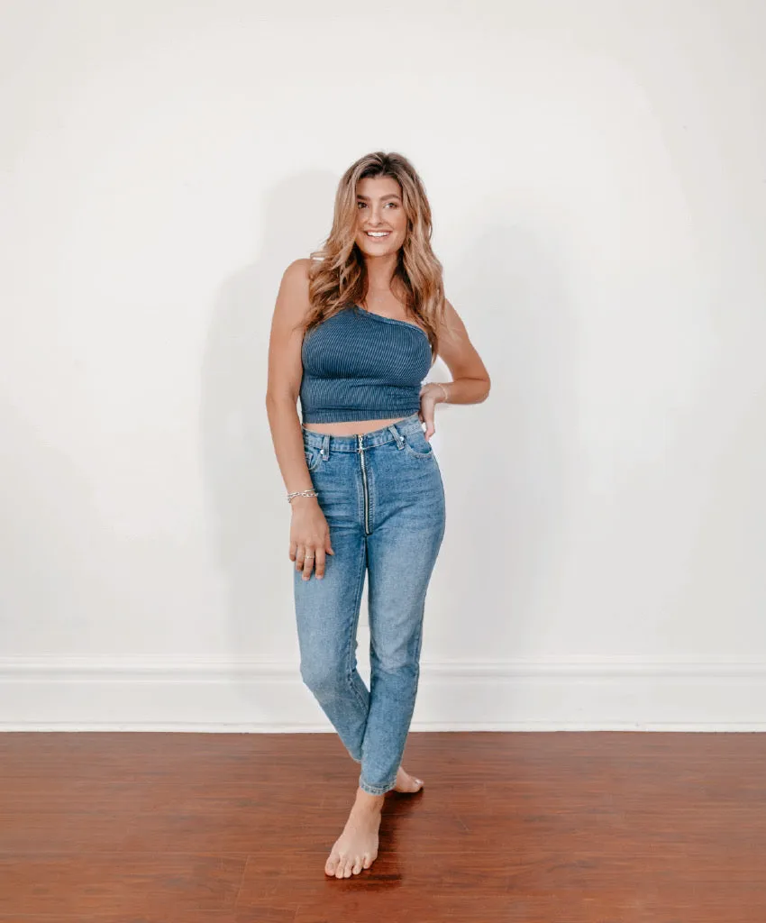 Full Zip High Waisted Jeans  - The Lotus