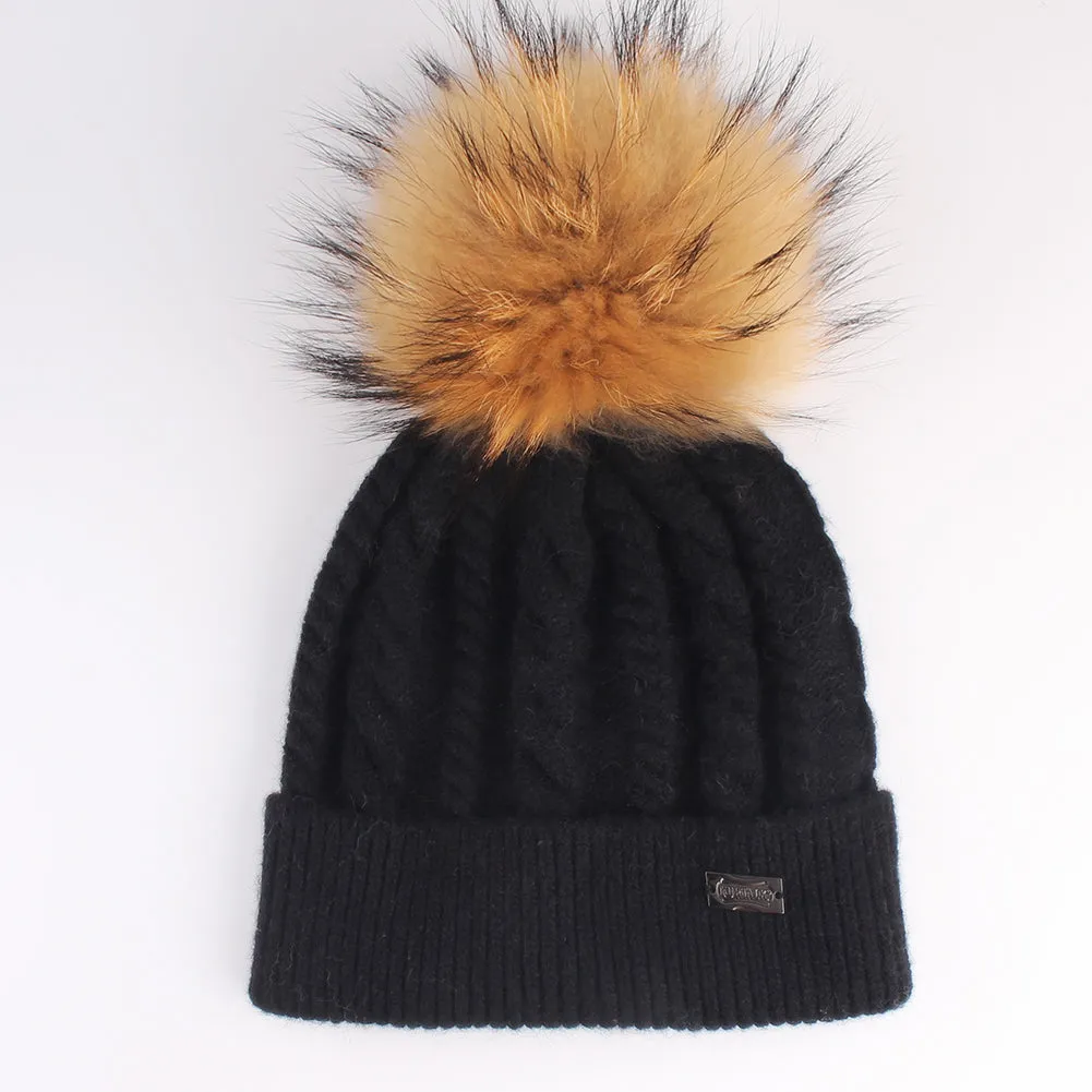 FURTALK Women Winter Real Fur Pom Pom Hat Twist Drop Shipping AD001