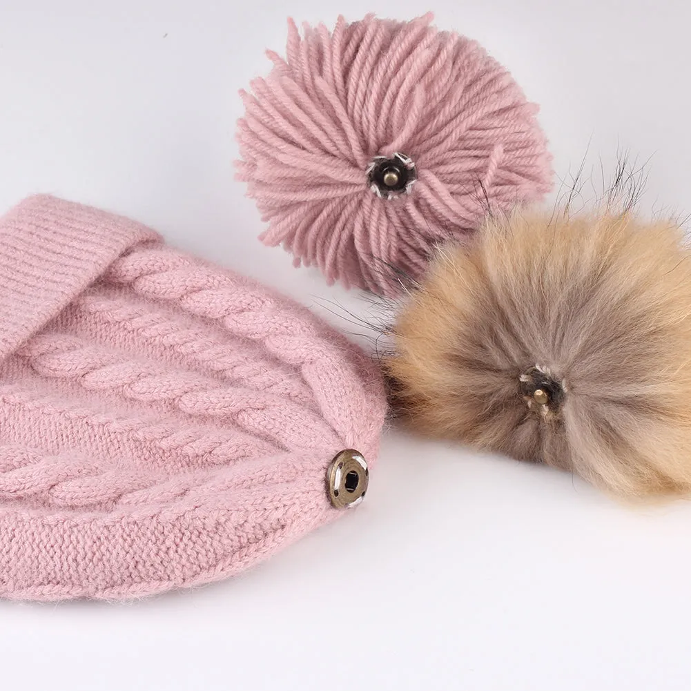 FURTALK Women Winter Real Fur Pom Pom Hat Twist Drop Shipping AD001