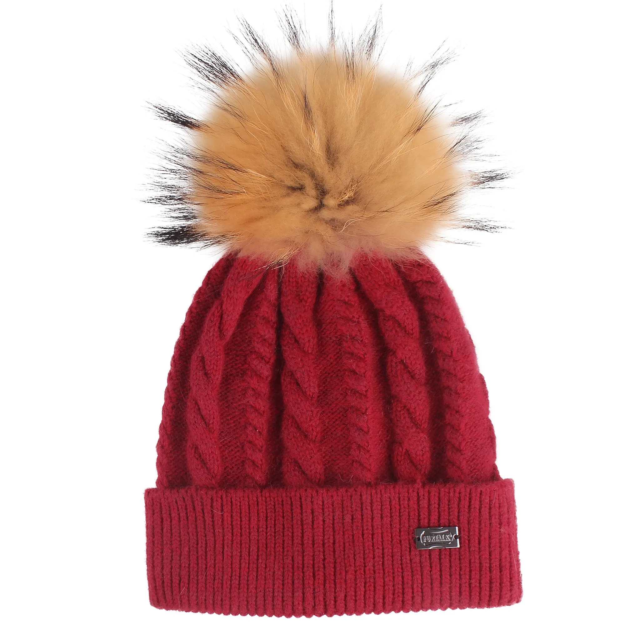 FURTALK Women Winter Real Fur Pom Pom Hat Twist Drop Shipping AD001