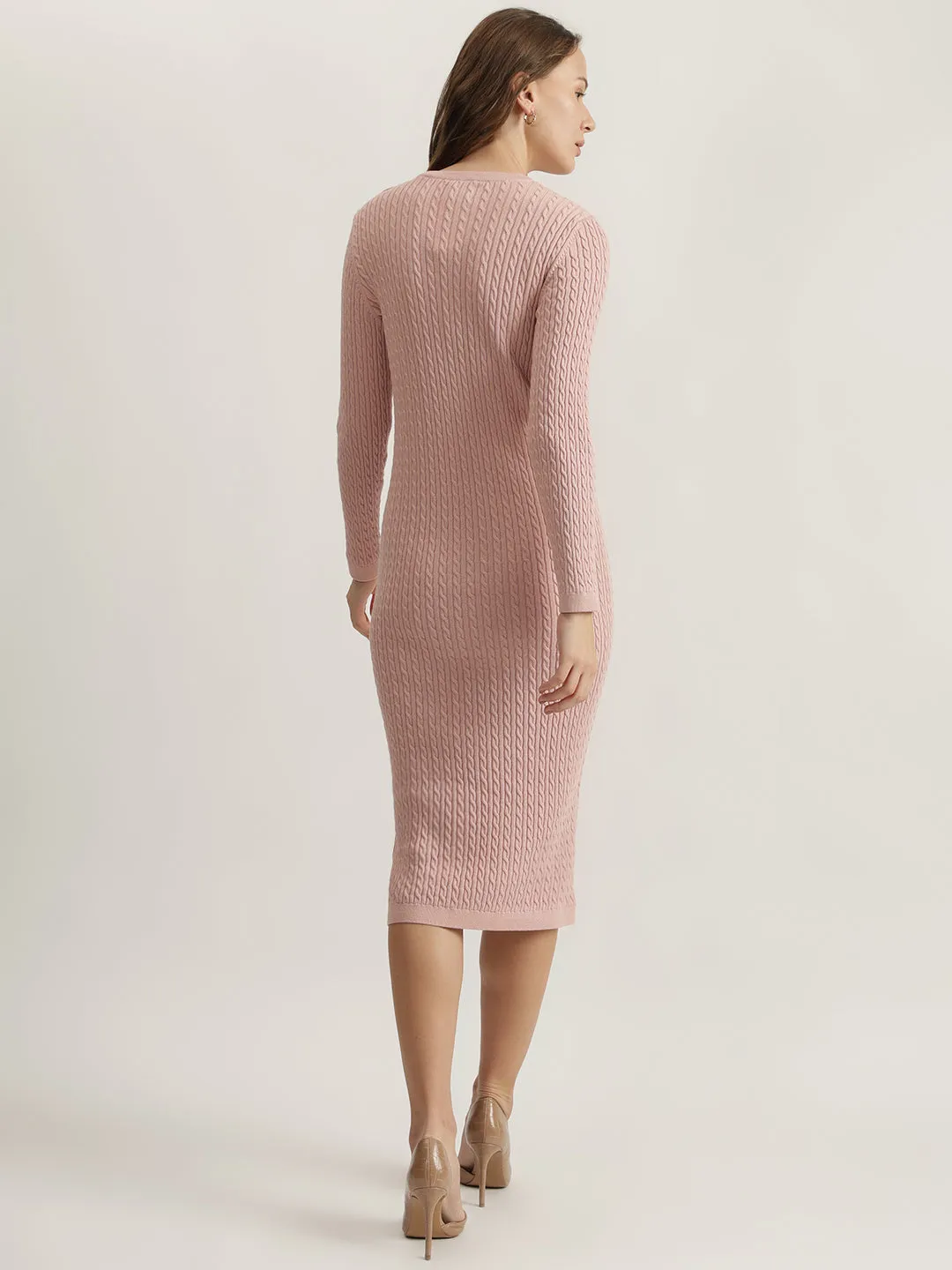 Gant Women Pink Solid Round Neck Full Sleeves Winter Dress