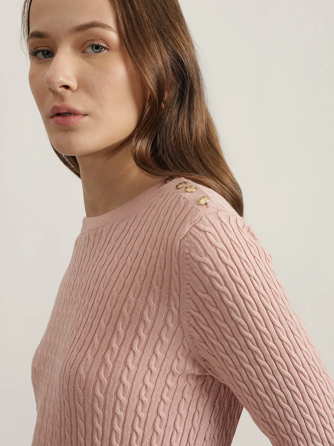 Gant Women Pink Solid Round Neck Full Sleeves Winter Dress