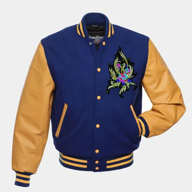 Genuine Best Looking Style Navy Blue Wool Leather varsity Jacket