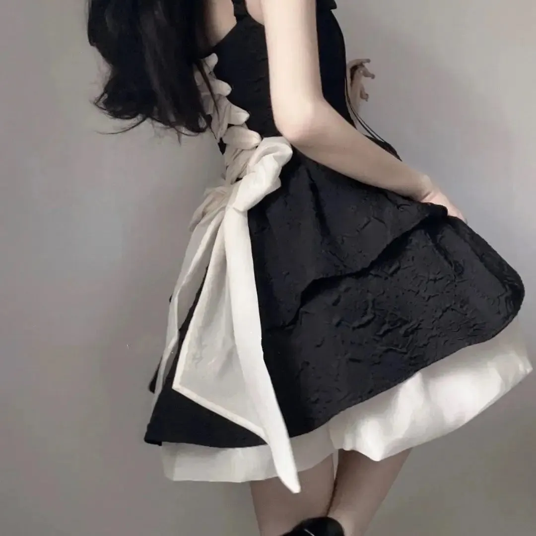 Gothic Harajuku Goth Bandage Dress Black Lolita Kawaii Cute Slip Spaghetti Strap Party Mini Short Dresses Summer